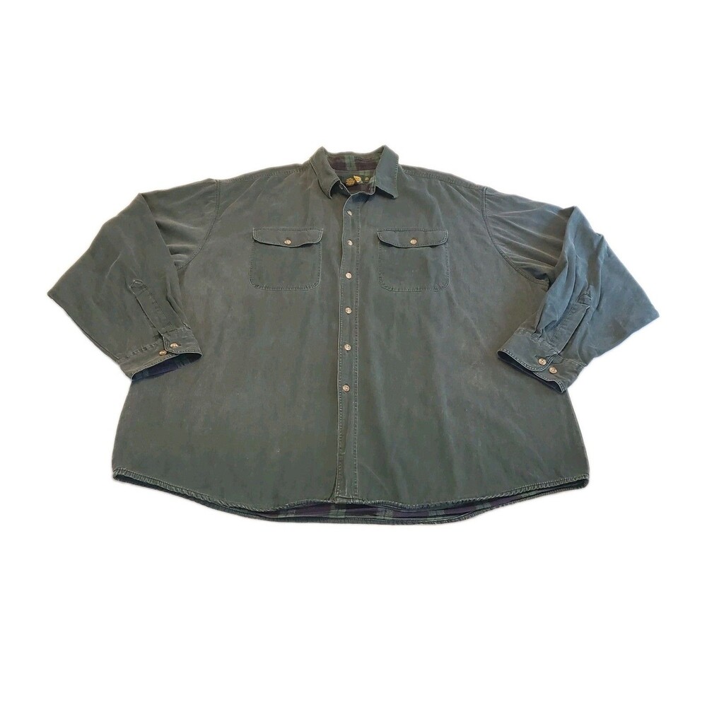 Cabelas Shirt Jacket Men 2XL Flannel Lined Heavyweight Button Snap Shacket green
